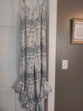 Boho Tie-Dye Gray & White Ruffled Jump Suit